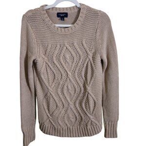Lands' End Drifter Neutral Sustainable Cotton CableKnit Crewneck Pullover Size S